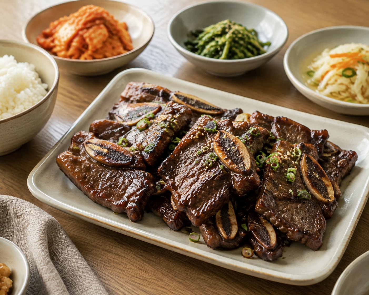 양념 LA갈비를 월요일 저녁 반찬으로 준비하는 식탁 콘셉트 이미지